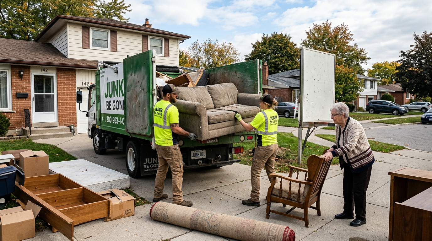 Furniture neatly arranged at curb for bulk pickup