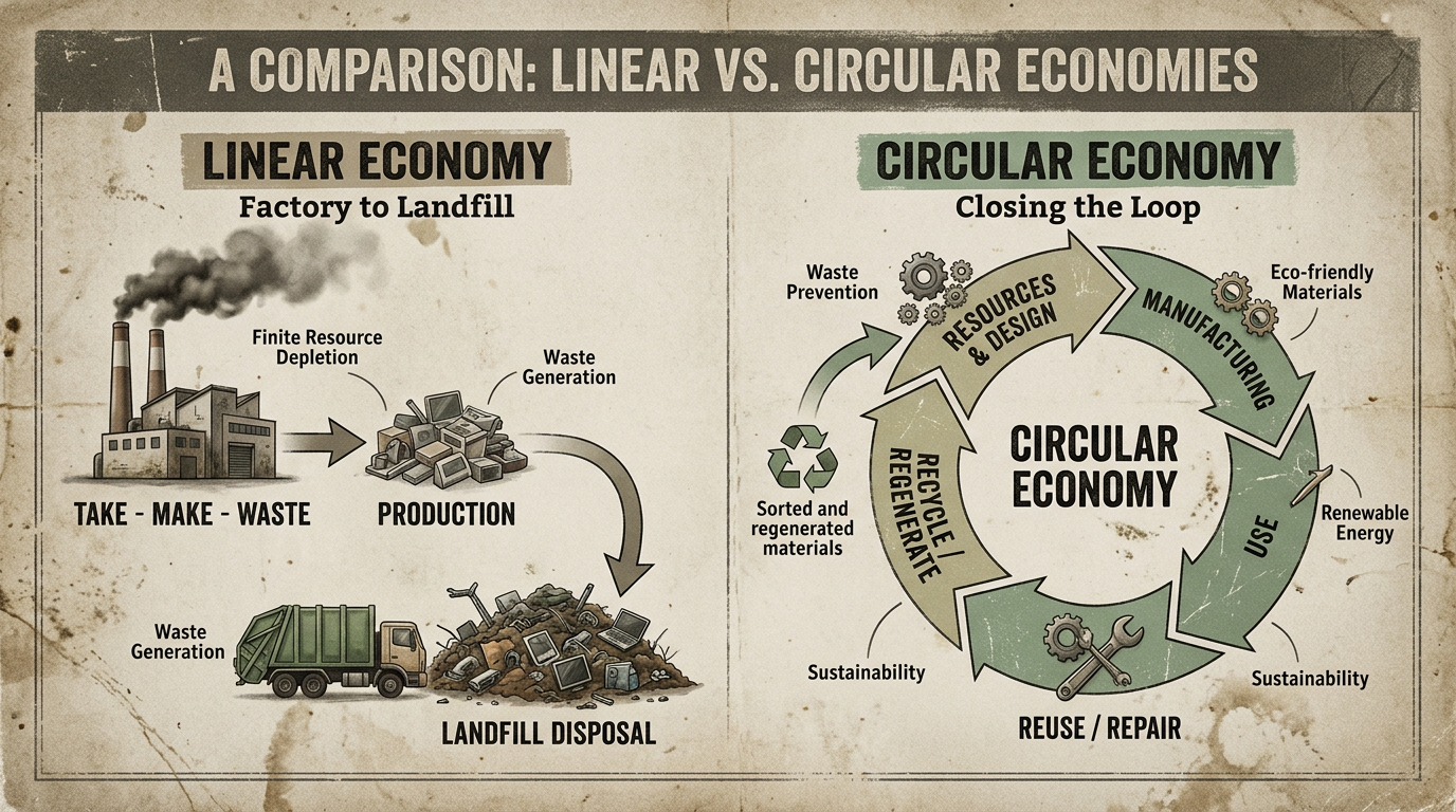 Linear vs Circular Economy comparison diagram