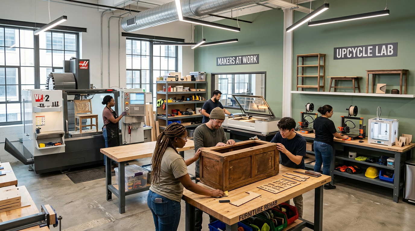 Modern community makerspace with high-tech equipment