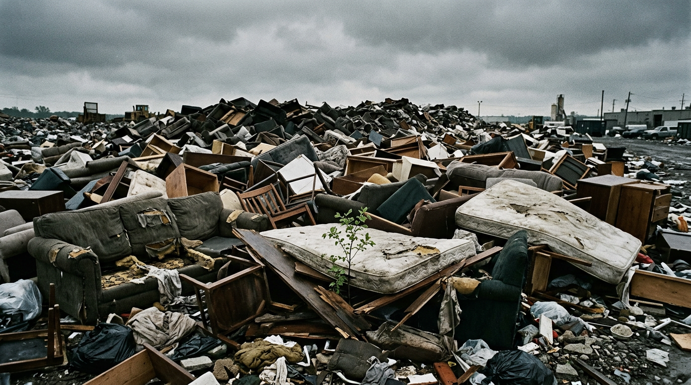 Landfill overflowing with discarded furniture